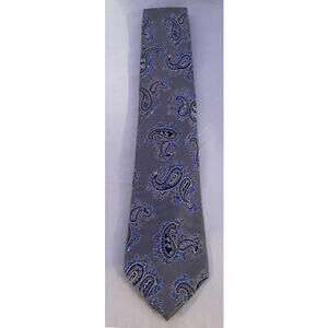 Jos A Bank Necktie Silver Blue Paisley, 100% Silk Tie